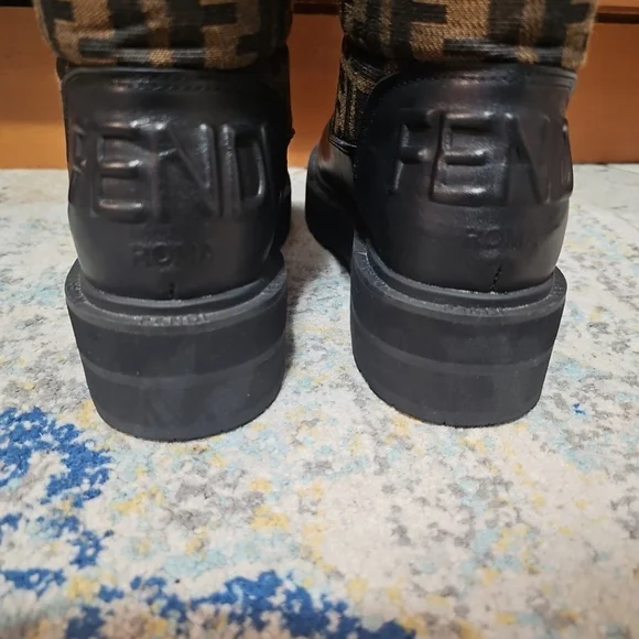 Designer Brown & Black FF Logo High-Top Boots Size 40/US9 - Picture 6 of 13